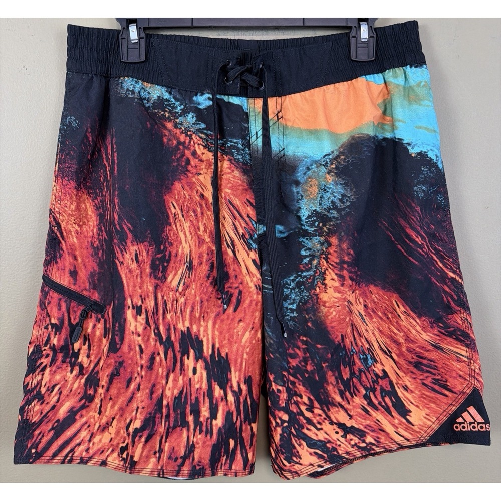 Mens Adidas Black & Orange LAVA CRUSH Swim Trunks Shorts 🔥🔥🔥 Size Large NWOT